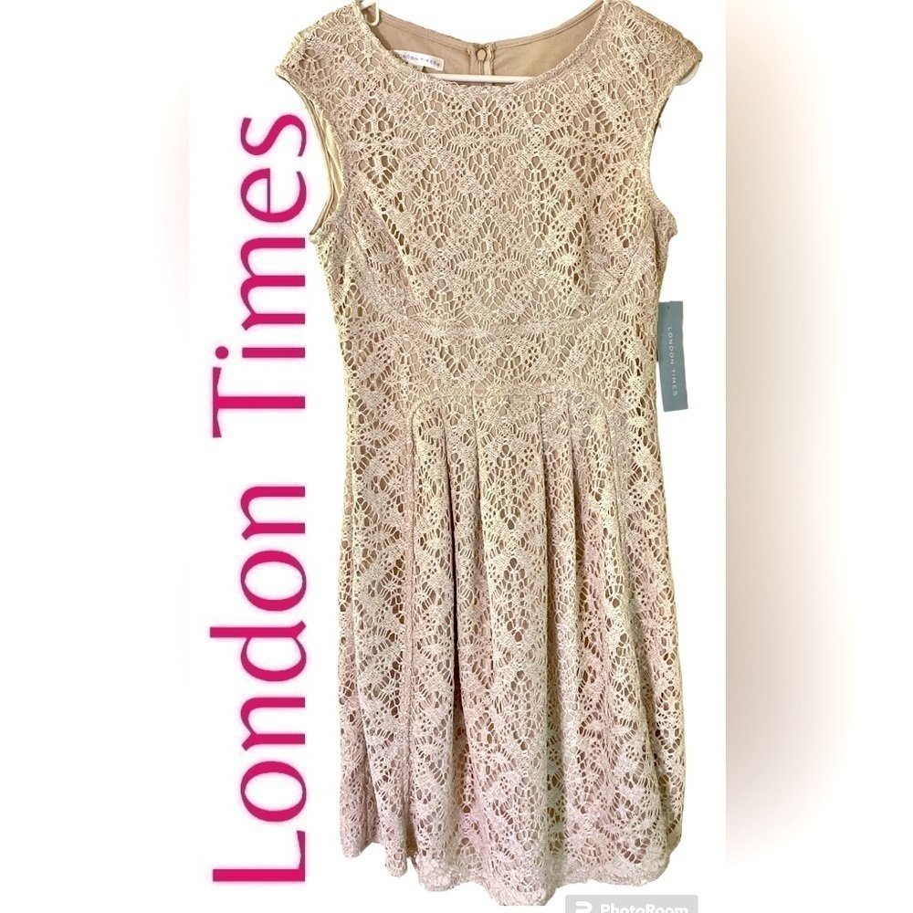 London Times NWT sz 10 classy oatmeal crochet/lined. Back zip/soft material. New - Picture 8 of 15